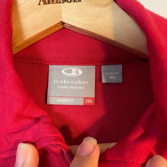 Icebreaker Merino Wool SZ MEDIUM 1/4 Zip Technical Base Layer Bodyfit 260 Red - Picture 5 of 9